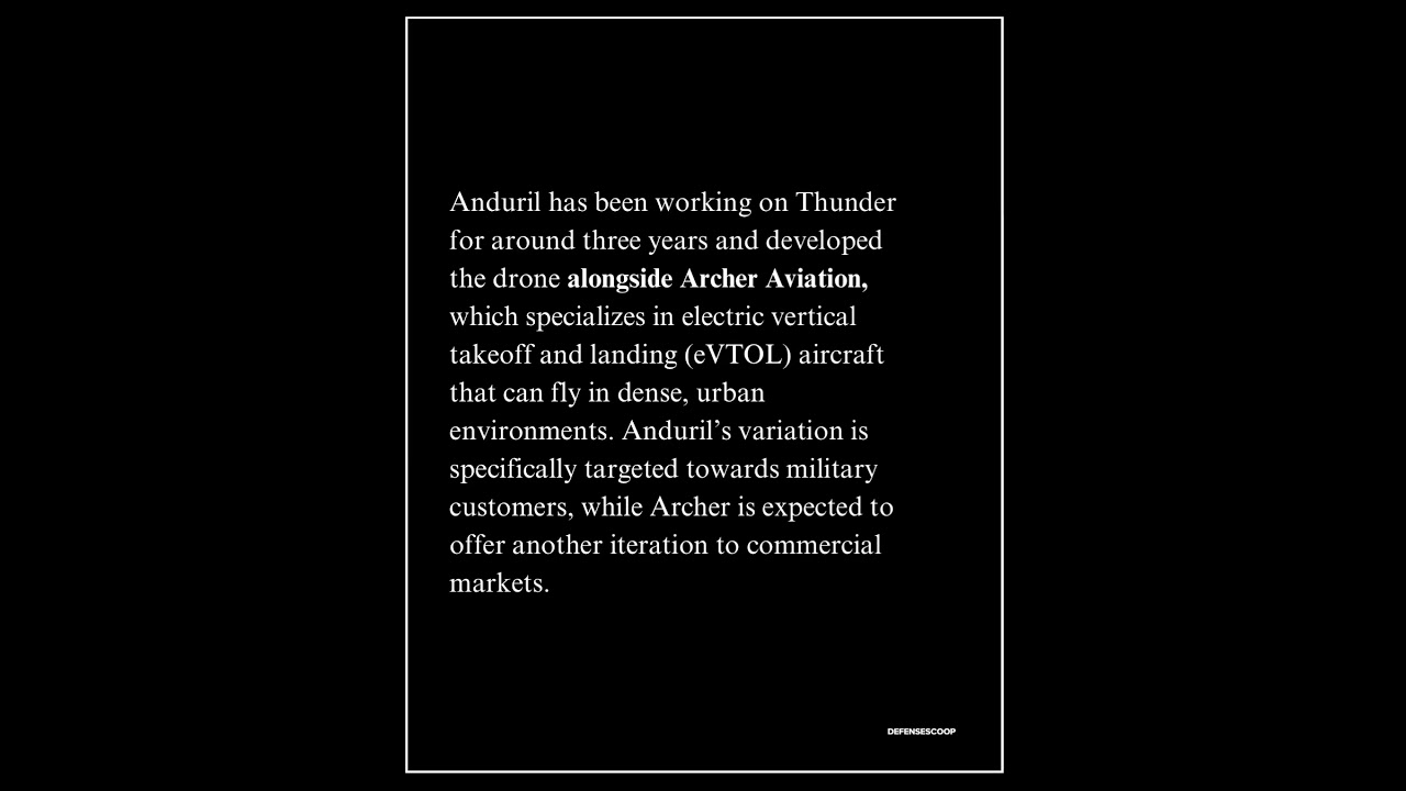 Anduril unveils Thunder attack helicopter, a new loyal wingman drone