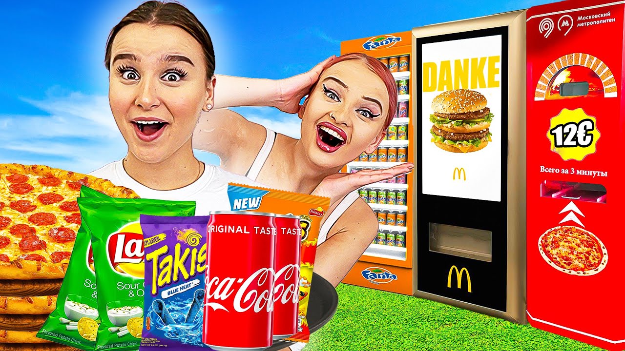 1 Tag lang nur AUTOMATEN ESSEN ! 🍭🍕 (Pizza gewonnen) - Celina