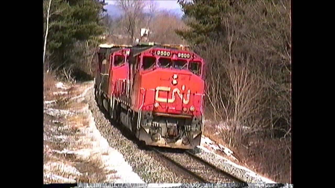 Canadian National GP40-2W's on a Central Vermont freight 03/09/1992