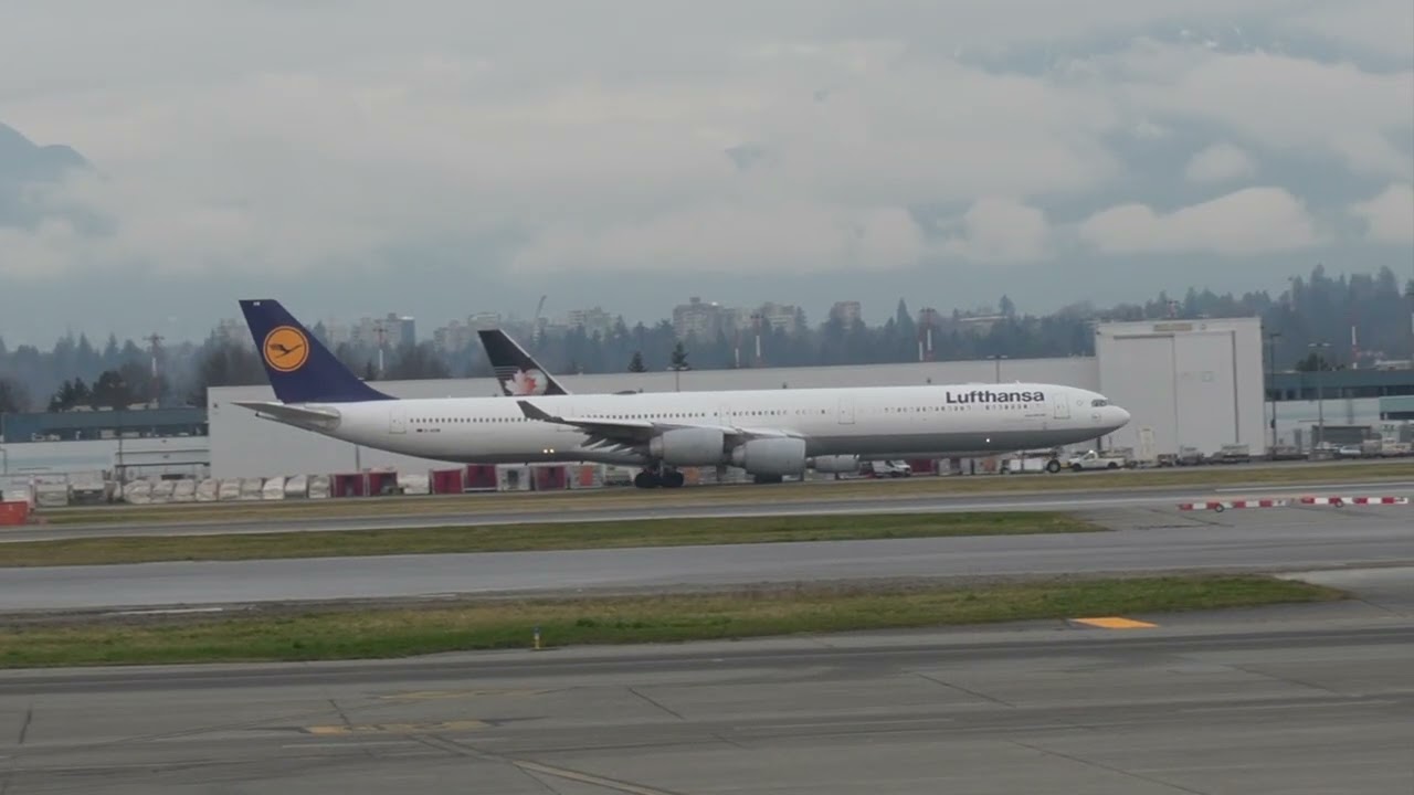 Lufthansa's A340-600 D-AIHW taking off at Vancouver CYVR 26L