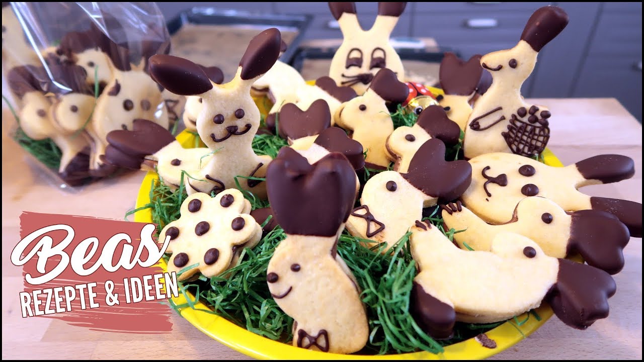 Mürbeteigplätzchen Rezept | Ostern backen - Mürbeteig Hasen mit Nougat