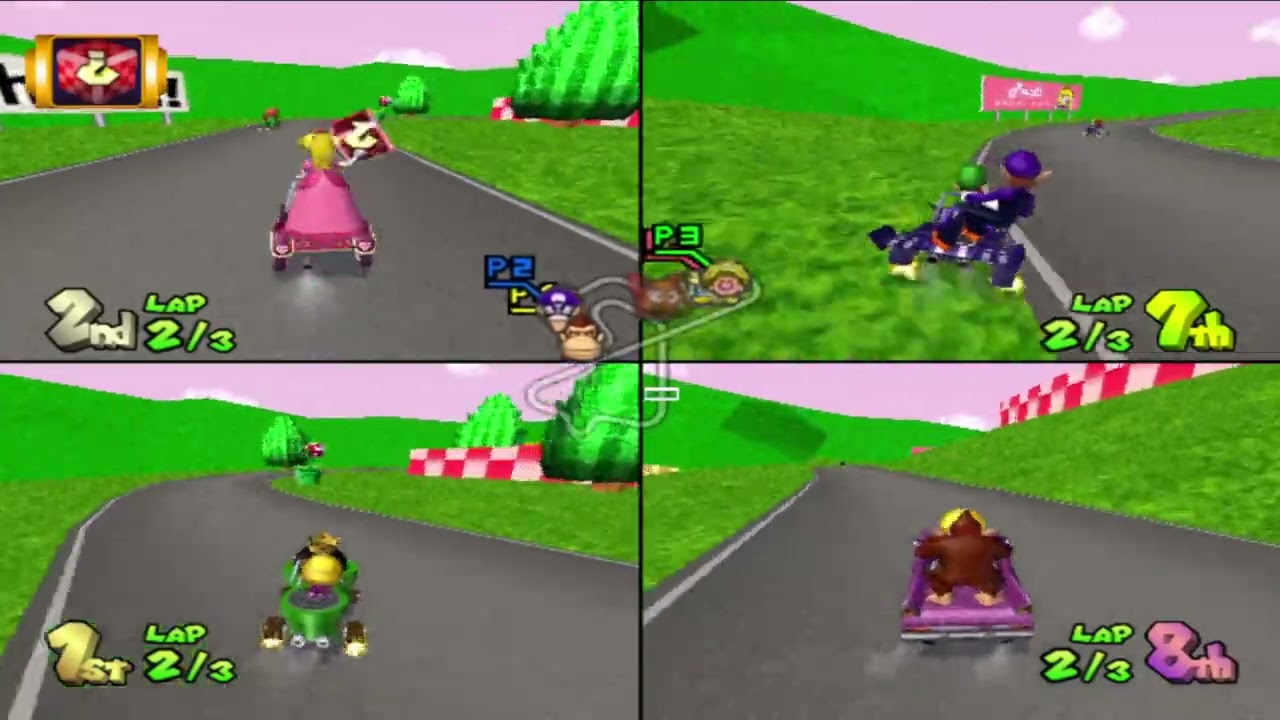 Mario Kart Double Dash Custom Tracks Mirror Mode 4 Players - Rosalina Vs Luigi Vs Baby Wario Vs DK