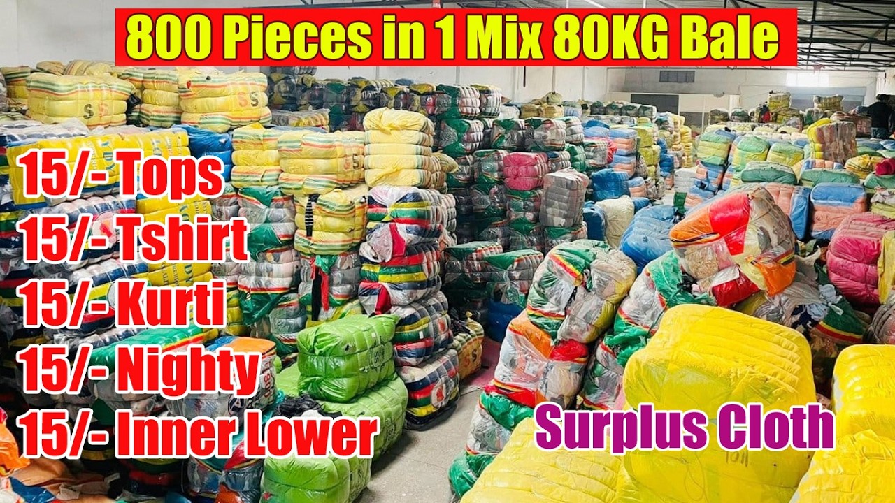  800 Pieces in 1 Mix 80KG Bale / 15/- Tops & Tshirt 15/- Kurti 15/- Nighty 15/- Inner Lower Surplus 