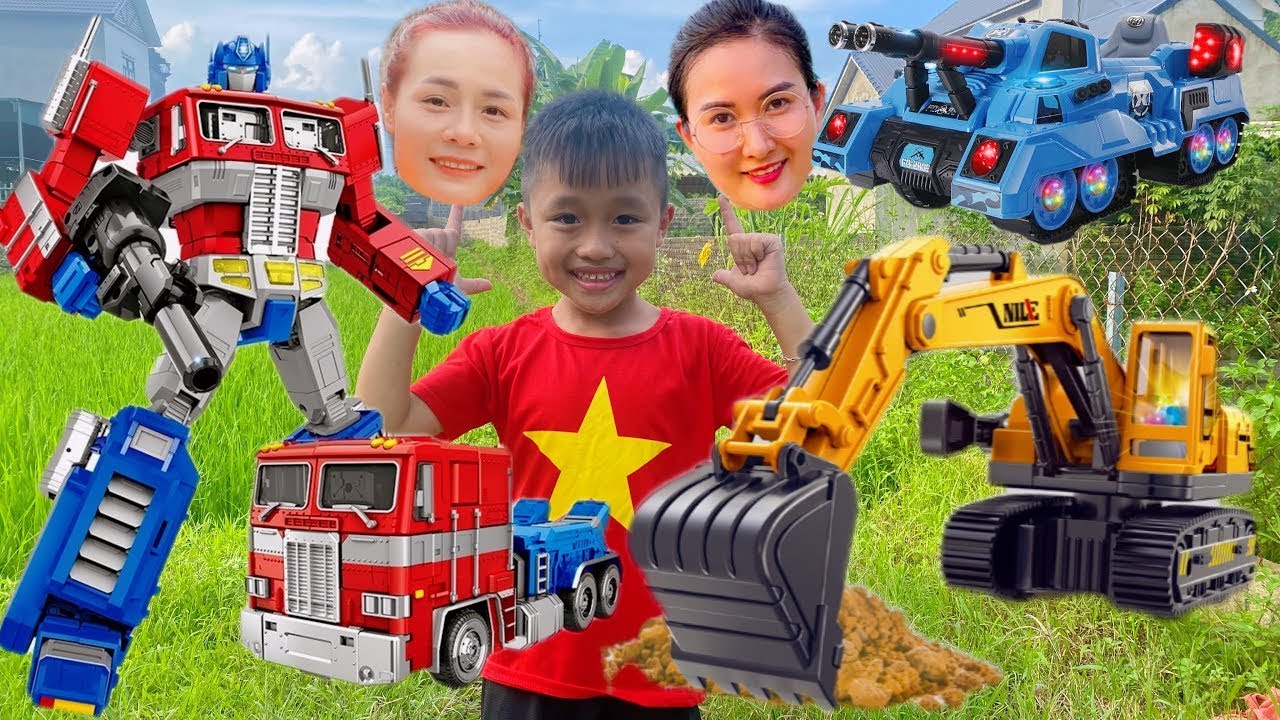 Changcady cùng em Tube đi tìm đồ chơi và bắt cá. Tìm Robot ô tô biến hình Transformers Optimus Prime