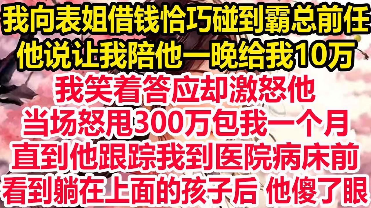 我向表姐借钱恰巧碰到霸总前任，他说让我陪他一晚给我10万，我笑着答应却激怒他，当场怒甩300万包我一个月，直到他跟踪我到医院病床前，看到躺在上面的孩子后 他傻了眼！