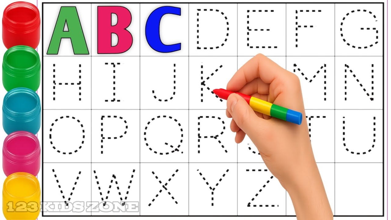 Alphabet, ABCD, ABC song, A to Z, Kids rhymes, collection for writing along dotted lines for toddler