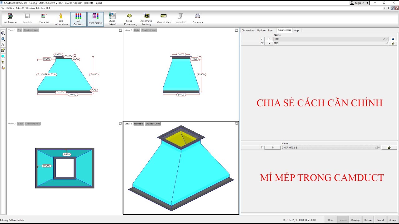 Cách cài đặt căn chỉnh mép, mí  TDC, nẹp C ống gió trong CAMDuct