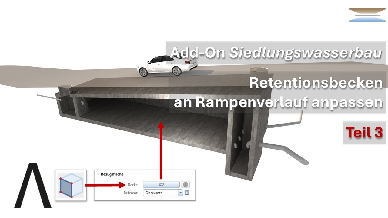 Allplan Add-On Siedlungswasserbau - Retentionsbecken an Rampenverlauf anpassen