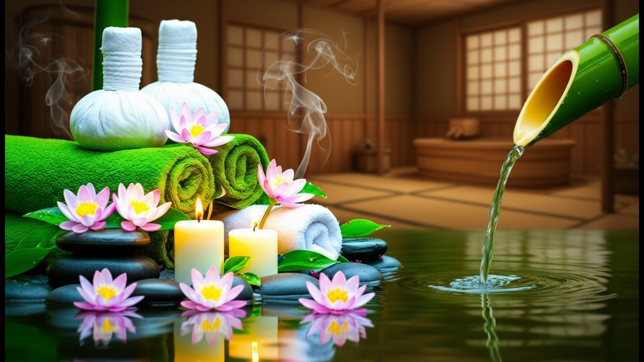 Relaxing Sleep Music with Bamboo Water Sound🌿Deep Sleep Music, Meditation, Calm Anxiety, Spa BGM