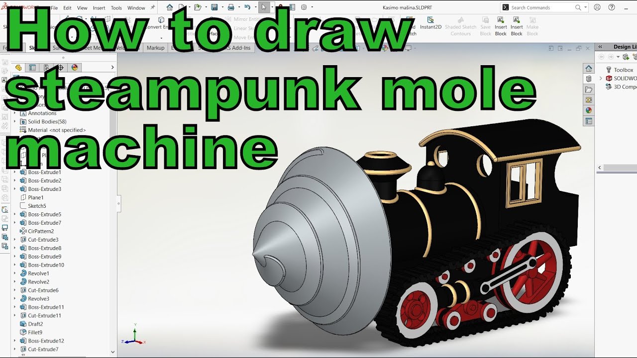 SolidWorks tutorial - How to draw steampunk mole machine