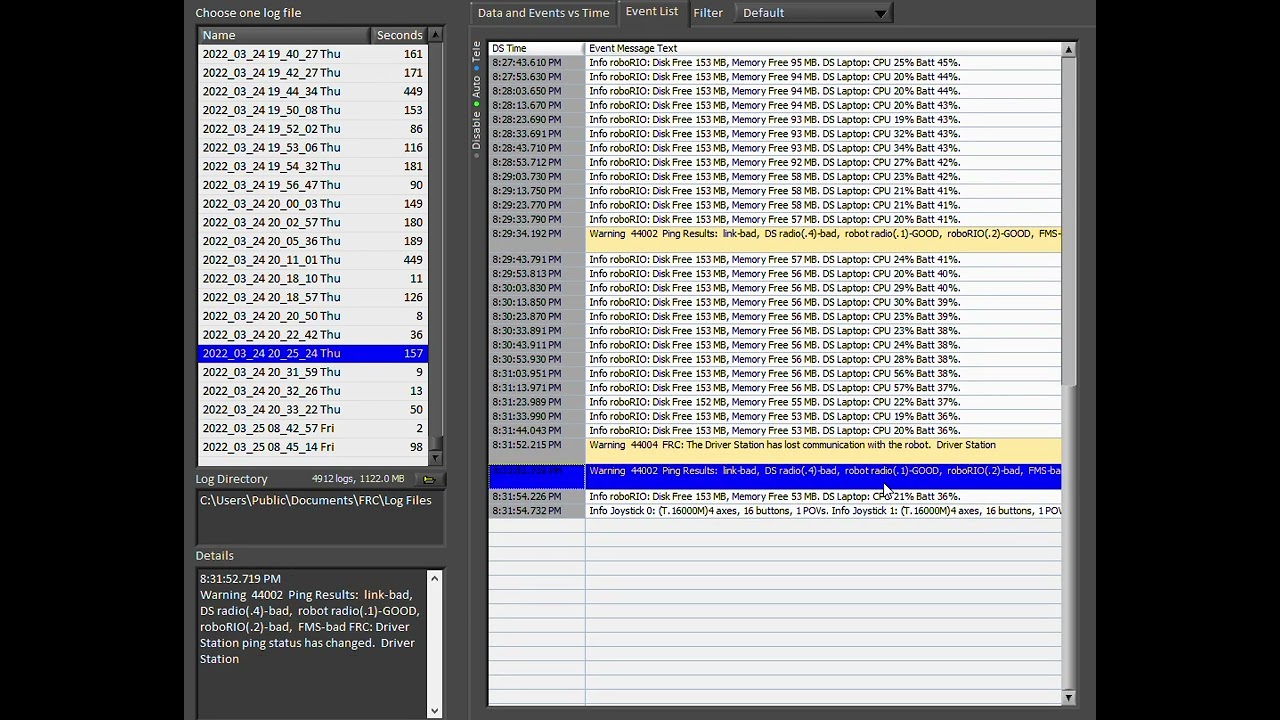 Driverstation Event Errors
