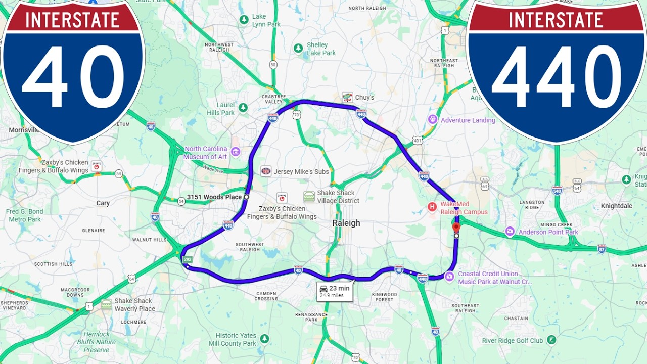 Raleigh Beltline Loop (Interstates 40/440) clockwise/inner loop