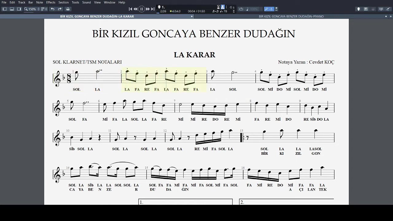 BİR KIZIL GONCAYA BENZER DUDAĞIN NOTA