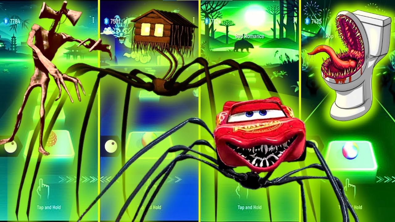 💥💥💥 Tiles Hop: SIREN HEAD SOUND vs SPIDER HOUSE HEAD vs LIGHTNING McQUEEN EATER vs TOILET MONSTER