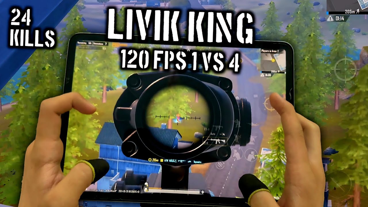 LIVIK KING 1 VS 4 HANDCAM | 120 FPS 4-FINGERS CLAW + GYRO | PUBG MOBILE