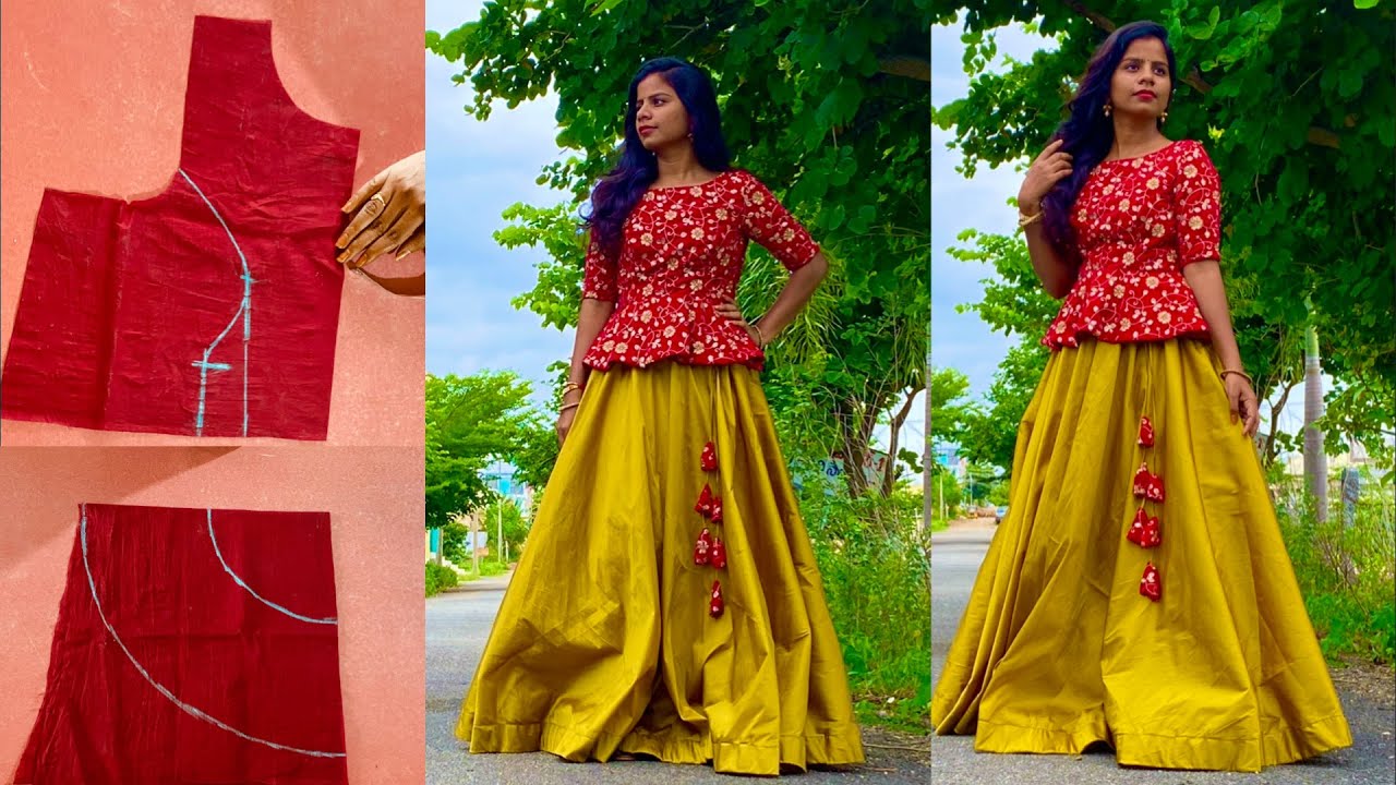 Peplum top cutting and stitching / princess cut peplum top in తెలుగు