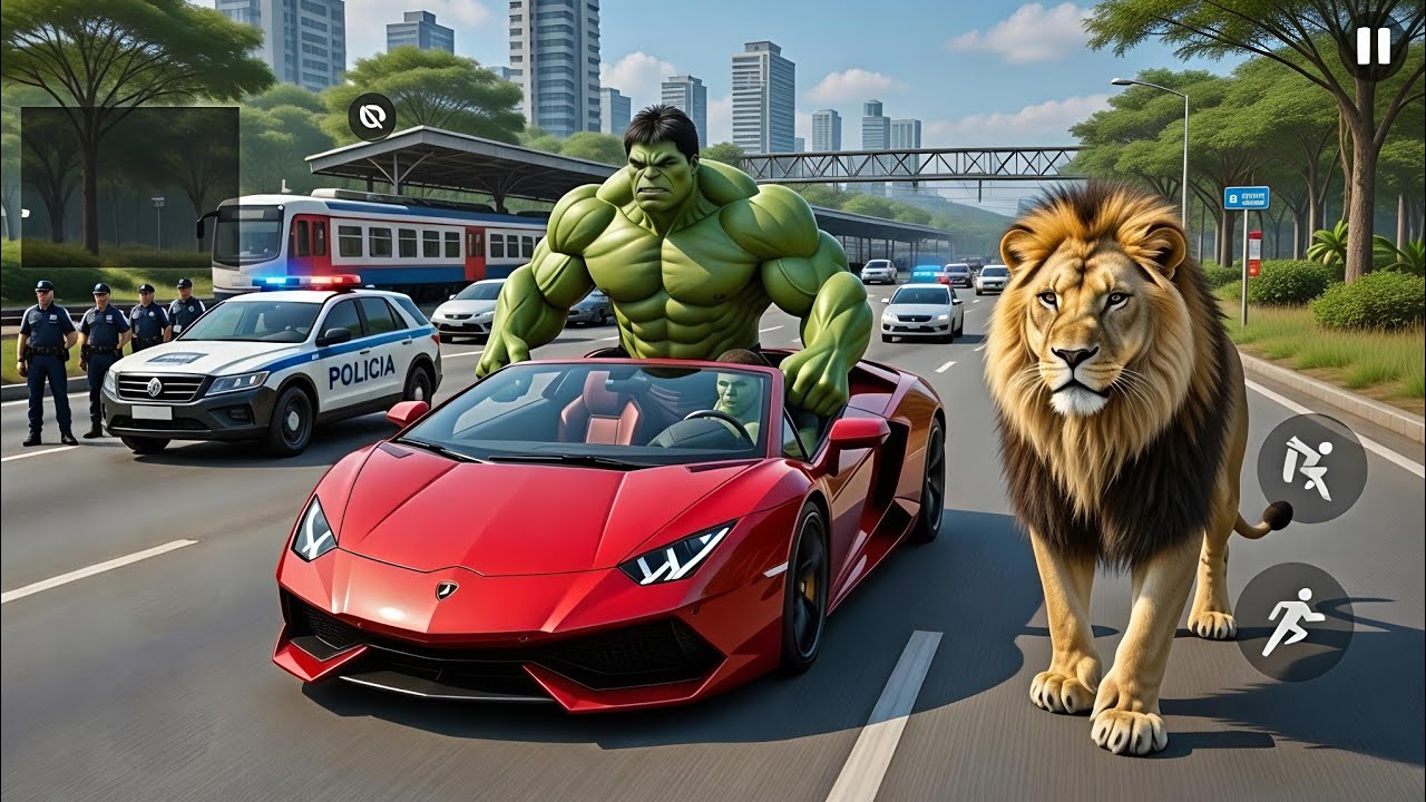 Hulk Red Lamborghini Rampage 🚗 Police Fight, & Jungle Lion | Indian Theft Aura Simulator