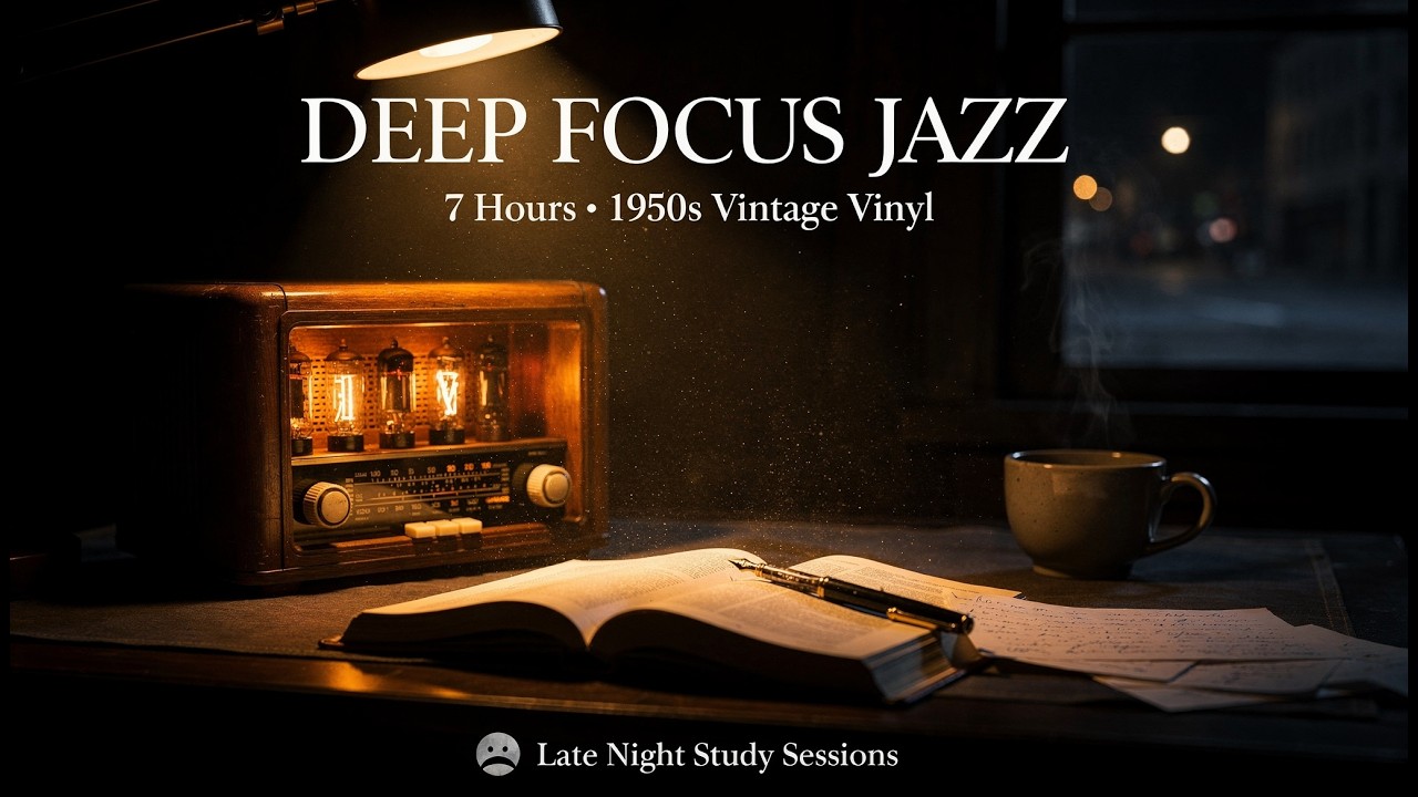 Deep Focus Jazz 🌙 – 7 Hours of Calm 1950s Vintage Piano & Swing | Late Night Study Music