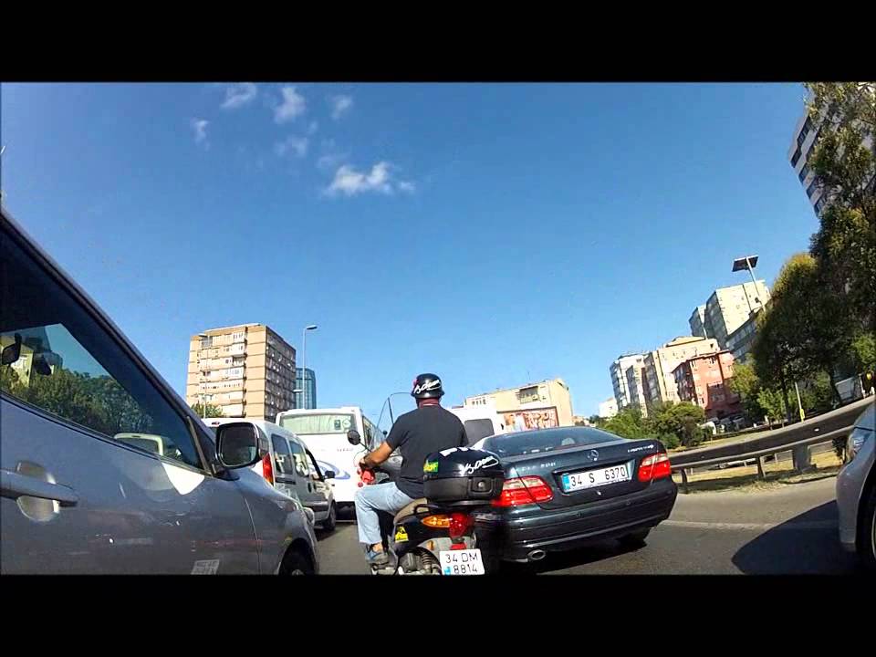 Crossing The Istanbul Bosphorus with Vespa in Traffic Jam