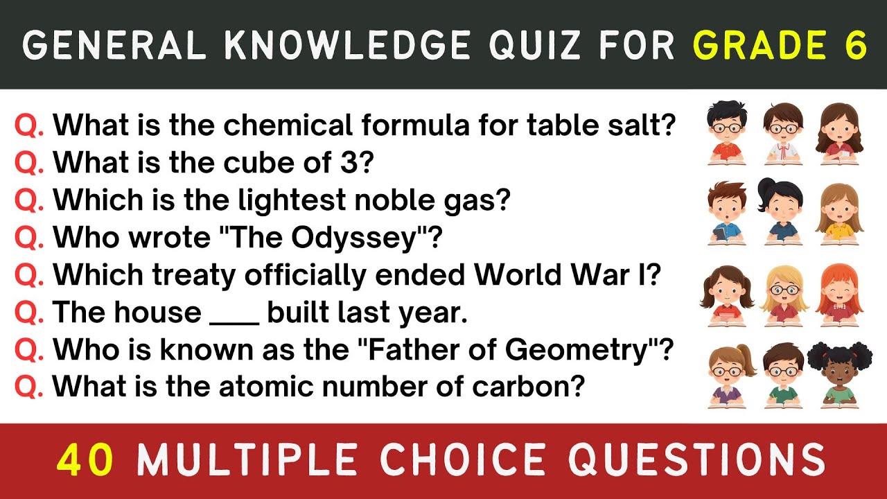 General Knowledge Quiz for Grade 6 | 40 GK Questions for Students (Ages 10–12) | Year 6 GK Test