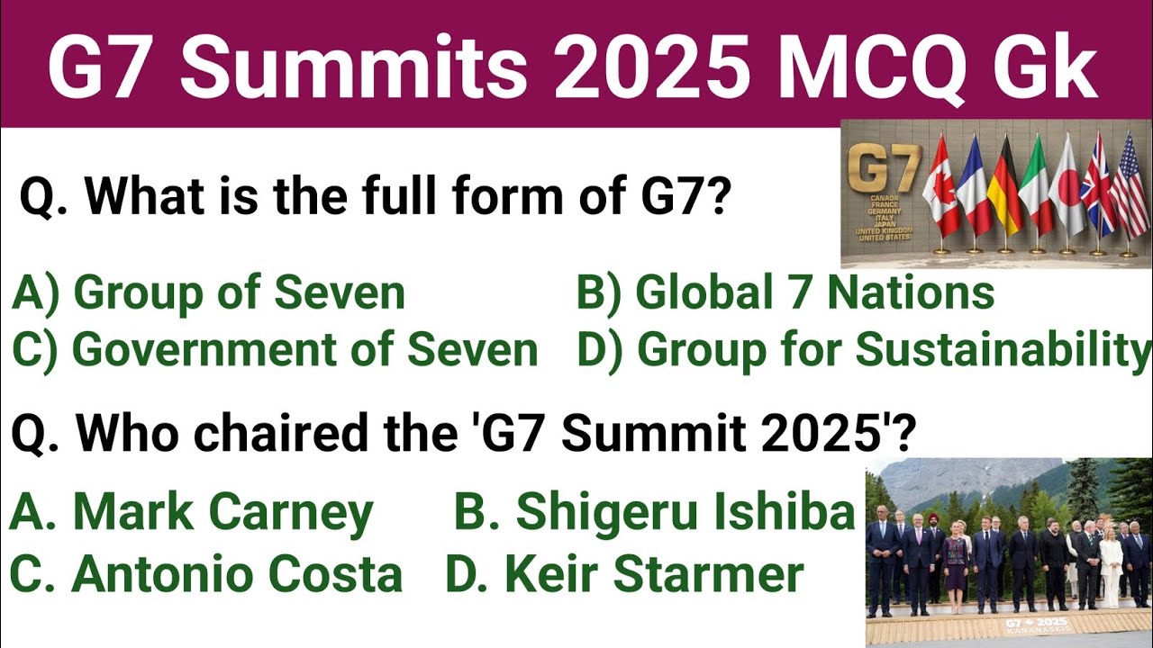 G7 Summit 2025 Mcq Gk Questions and answer || G7 Summit Important Gk 2025 | G7 Summit 2025 MCQ Gk