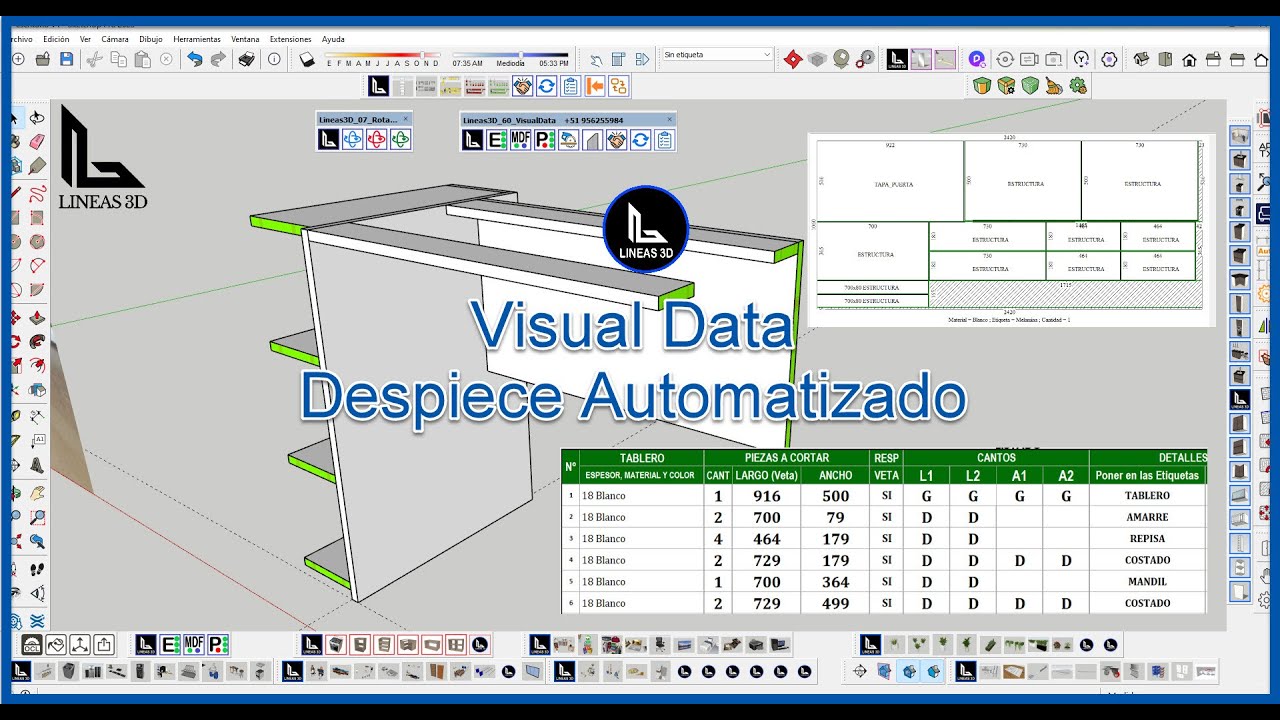 Despiece automatizado plugin Visual data / Lineas3D