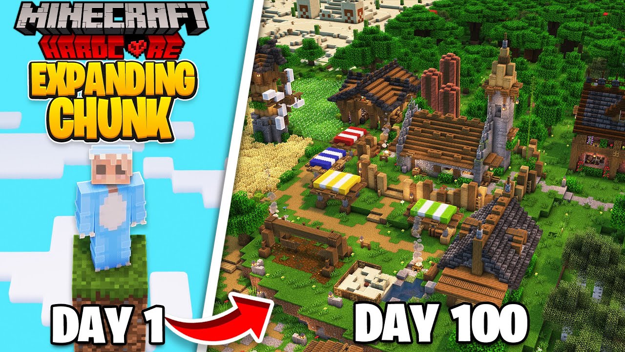 100 Days in a 1x1 EXPANDING WORLD in Minecraft