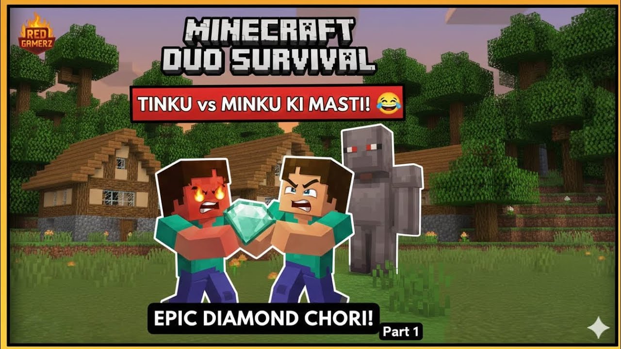 DIAMOND MIL GAYA! 💎 Iron Golem ne Hume Mara 😂 | Minecraft Duo Survival Hindi #1