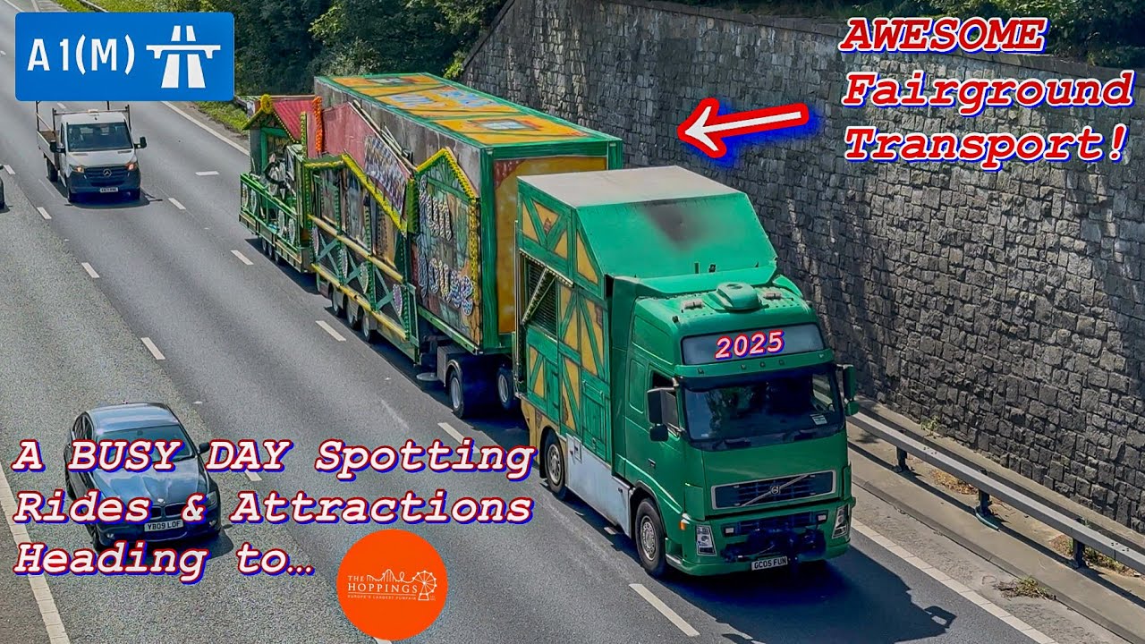 A BUSY DAY Spotting Rides & Attractions Heading Towards The Hoppings Funfair for the 2025 Event!