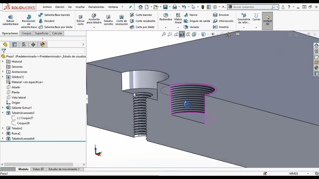 Taladro sencillo y asistente de taladro  #SolidWorks