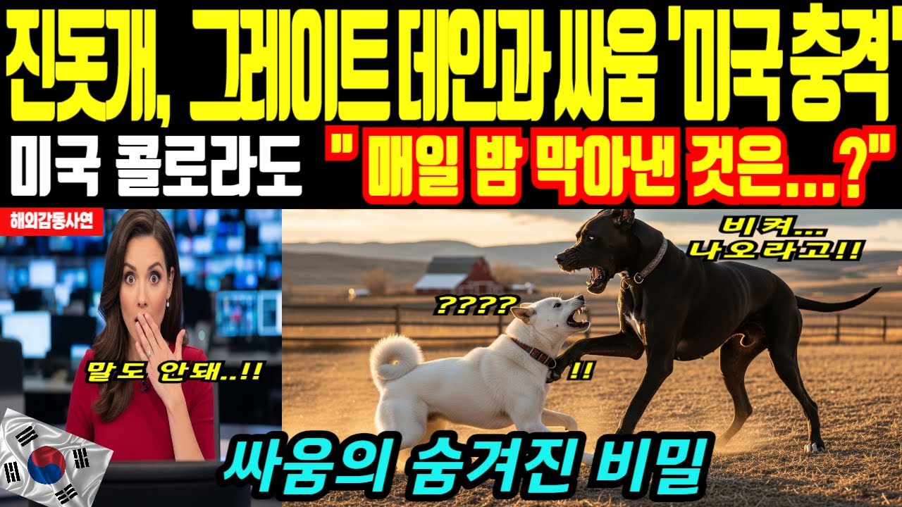 한국 진돗개가 그레이트 데인 압도, 반전의 순간 눈물을 참을 수 없었다   '미국발칵' [해외감동사연]