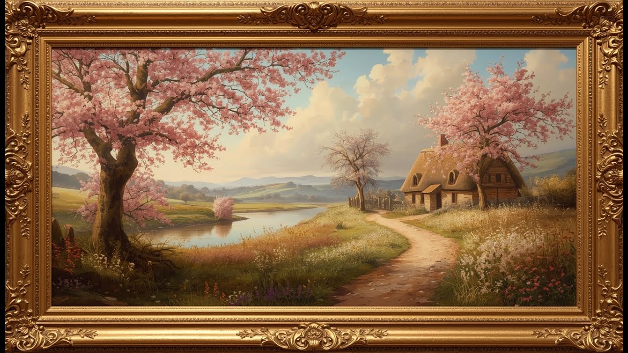 intage Spring Landscape Painting | Elegant Gold Frame Art | 2-Hour TV Screensaver | Relaxing