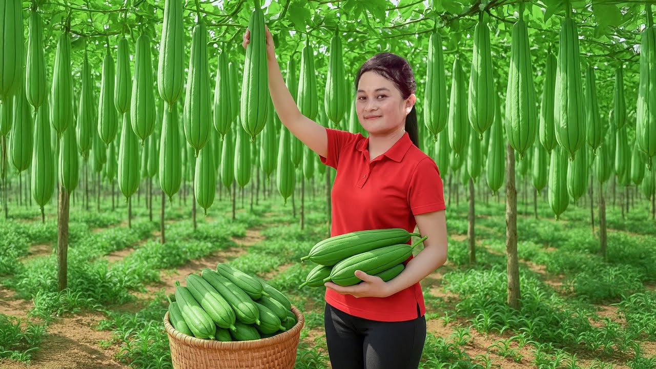 Harvesting Luffa go to Market Sell – Cooking Luffa Soup with Shrimp | Lucia Daily Life