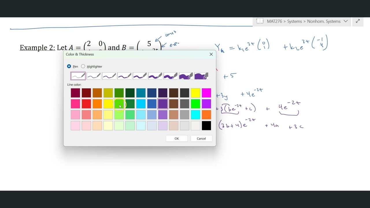 Nonhomogeneous Systems of Linear Differential Equations - Example with Different NH Terms
