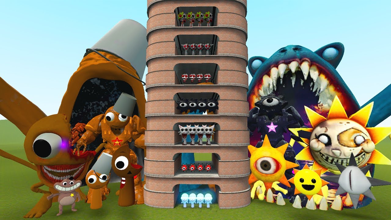 TALLGRASS LITTLE TO BIG ALL BRUD SPRUNKI VS ALL MR SUN SPRUNKI FAMILY PHASE 1 - 10 in Garry's Mod!