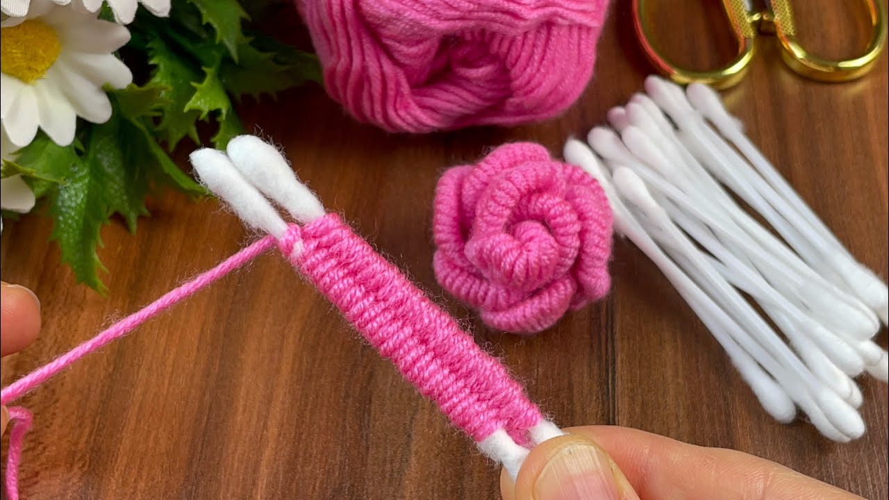 Amazing Wool Flower Craft Ideas with Cotton Buds - Easy Rose Making - Hand Embroidery Design Trick💯