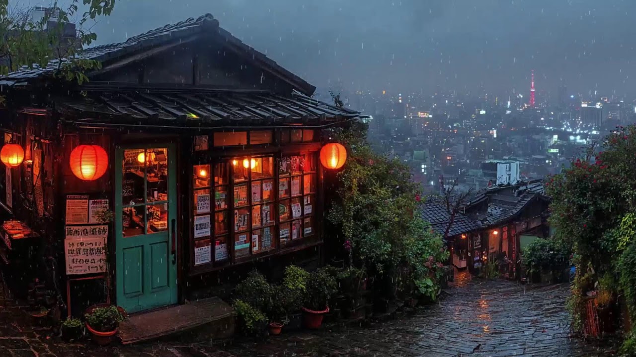 Lonely Rainy Alley with Glowing Lanterns in Japan | Cozy Lo-fi Night for Sleep | 4K