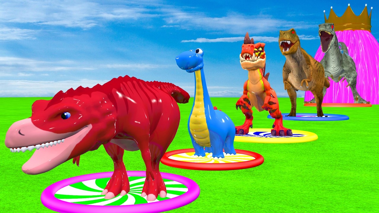 Paint Animals Dinosaur T-Rex Herbivores and Carnivores Dinosaurs Fountain Crossing Animal Cartoon