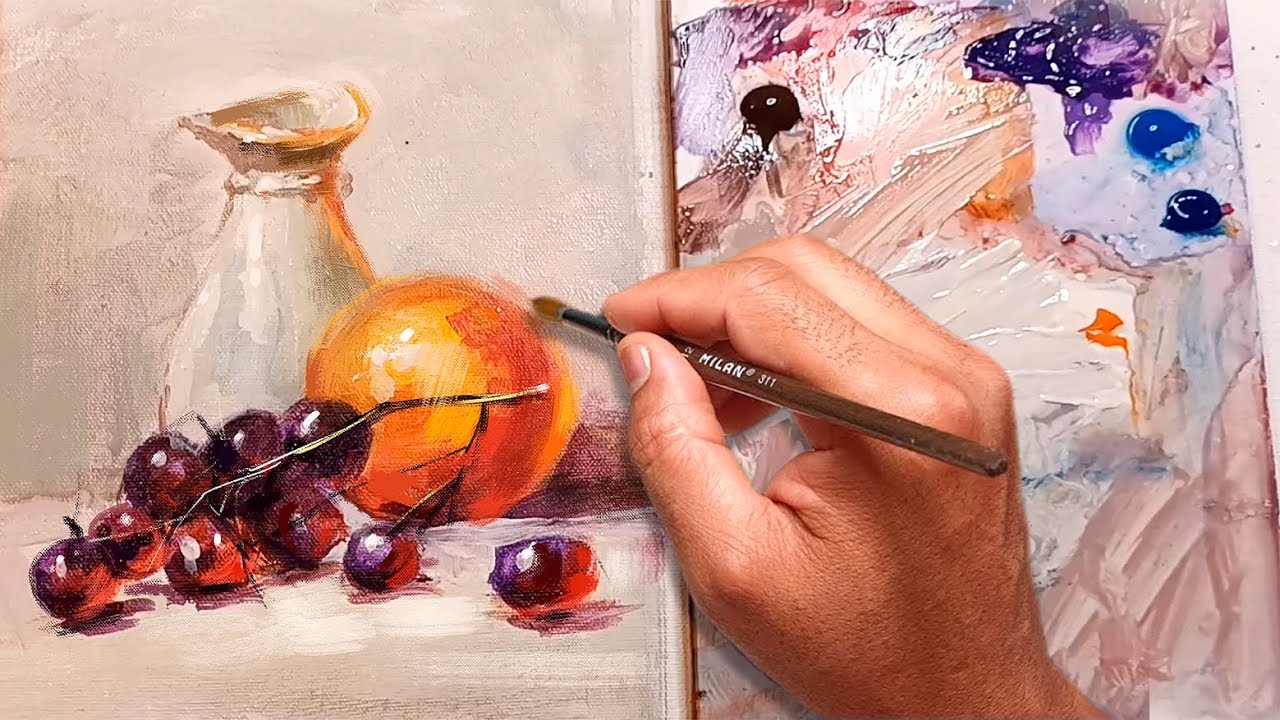 🍐 Como PINTAR BODEGON en acr&iacute;lico, como pintar frutas,  bodeg&oacute;n peque&ntilde;o formato, pintar bien de bien