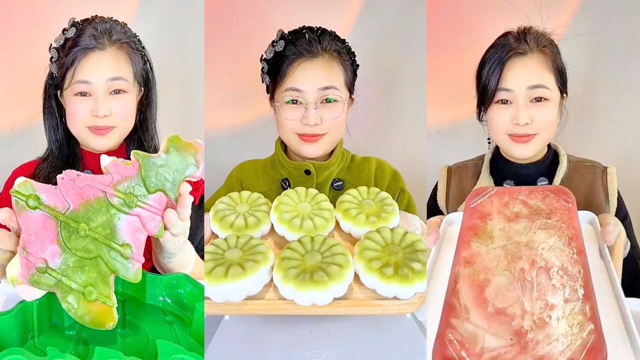 Leaf Jelly, Flower Cakes and Pink Candy Slab ASMR Feast