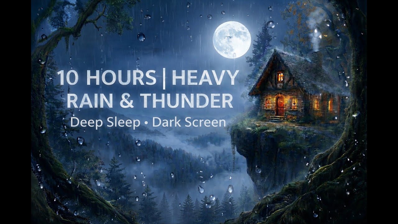 Rain and Thunder 10 Hours Black Screen for Sleeping and Relaxation 🌙