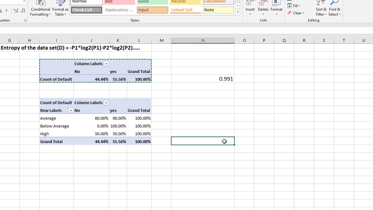 Машинное обучение с помощью Excel: энтропия и прирост информации