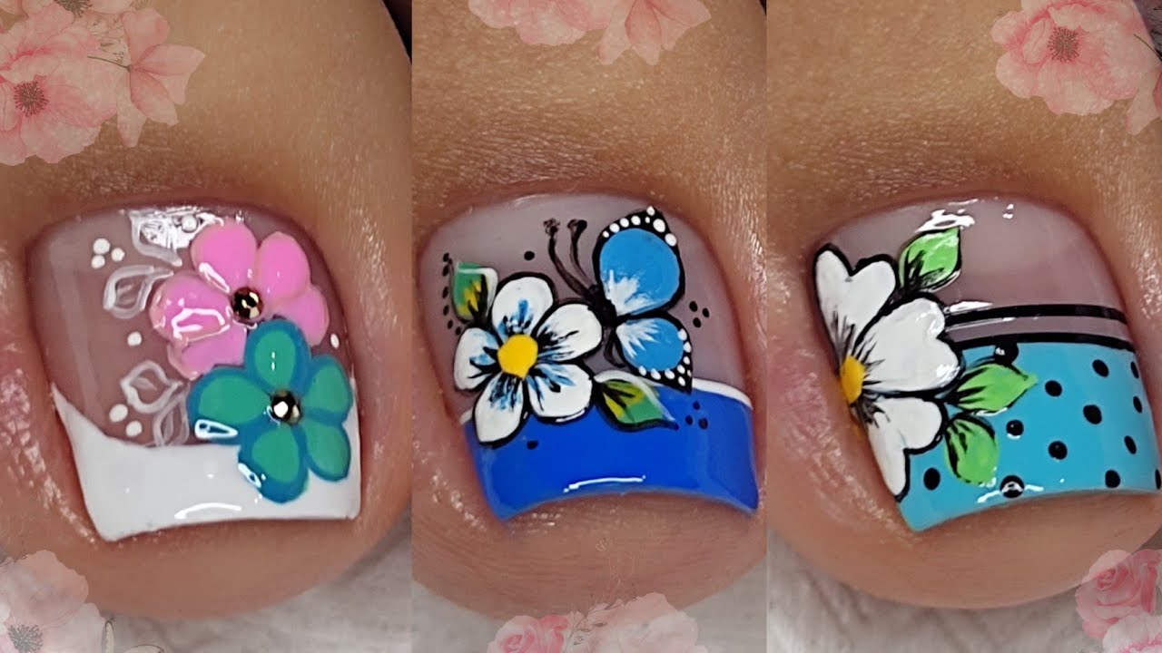 DISEÑOS DE UÑAS CON FLORES 🌺 | UÑAS DE PIES DECORADAS 💅😍🦶