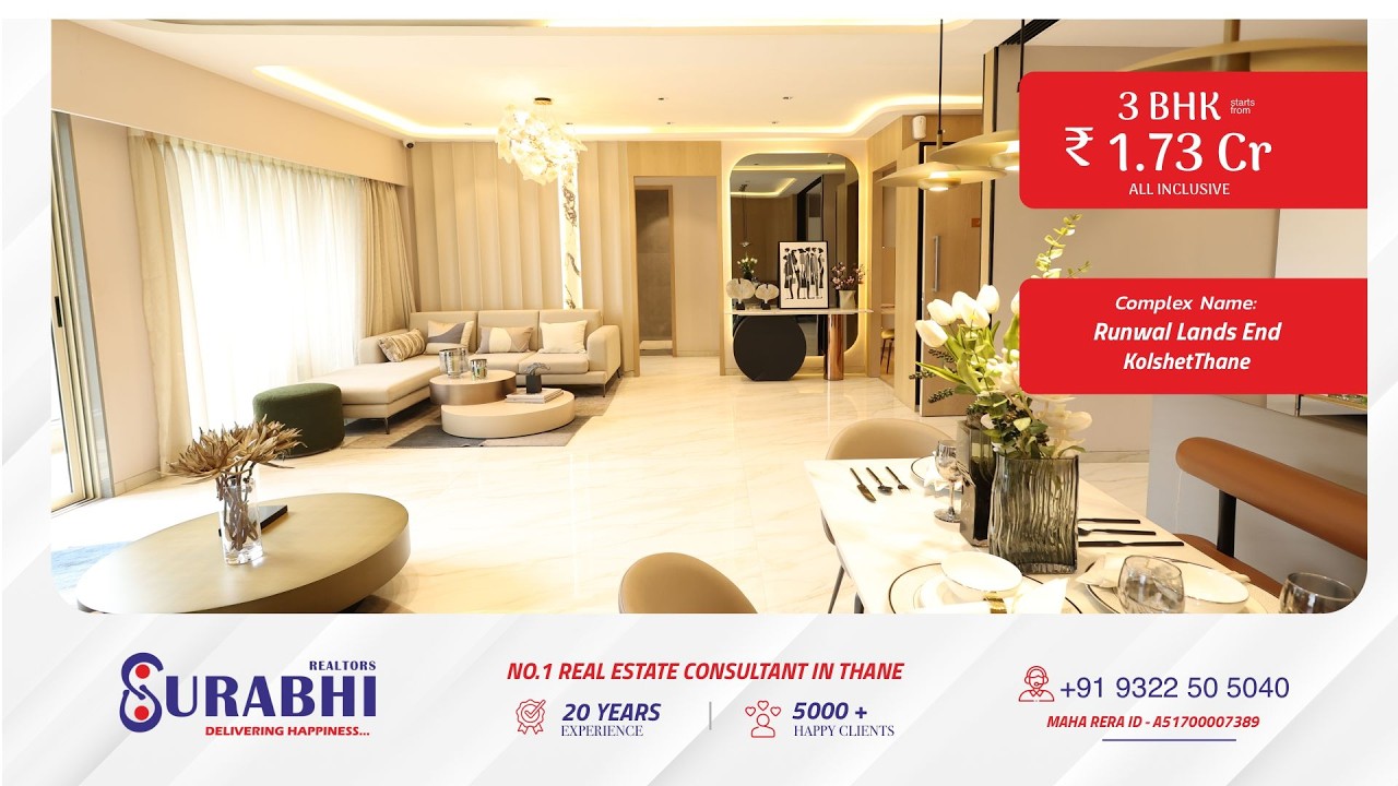 🏡✨ 3  BHK Flat in Runwal Lands End , Kolshet | ₹ 1.73Cr | 999 Sq.ft | Ready To Move