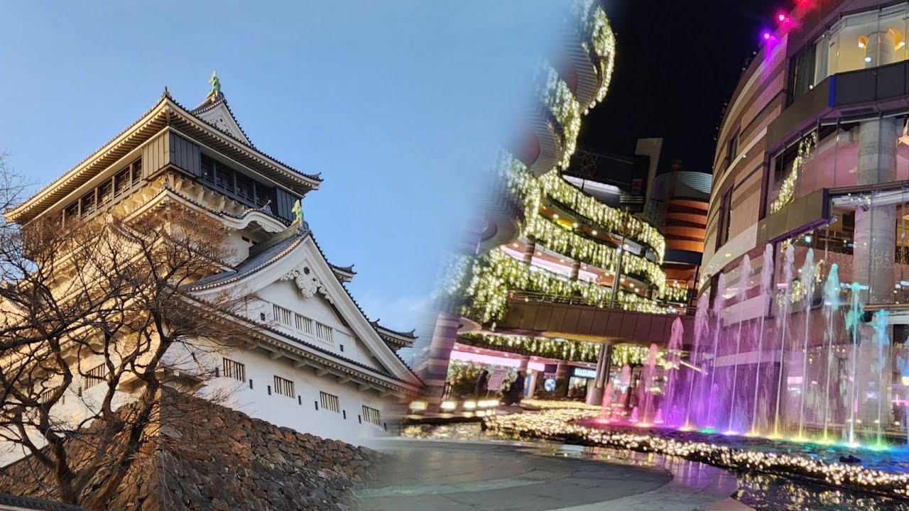 小倉城，博多運河城噴水池燈光演；Kokura Castle,  Canal City Hakata