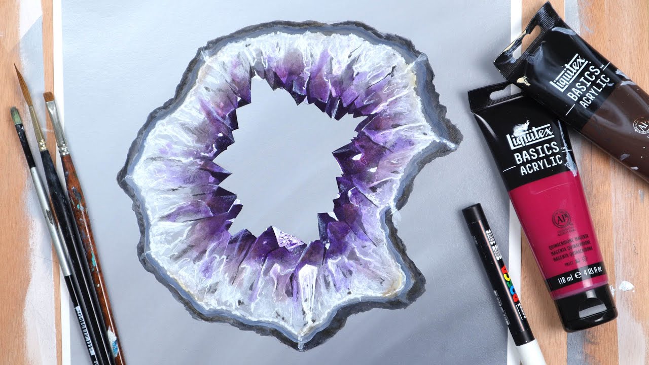 HOW TO PAINT AN AMETHYST GEODE | acrylic paint course demonstration