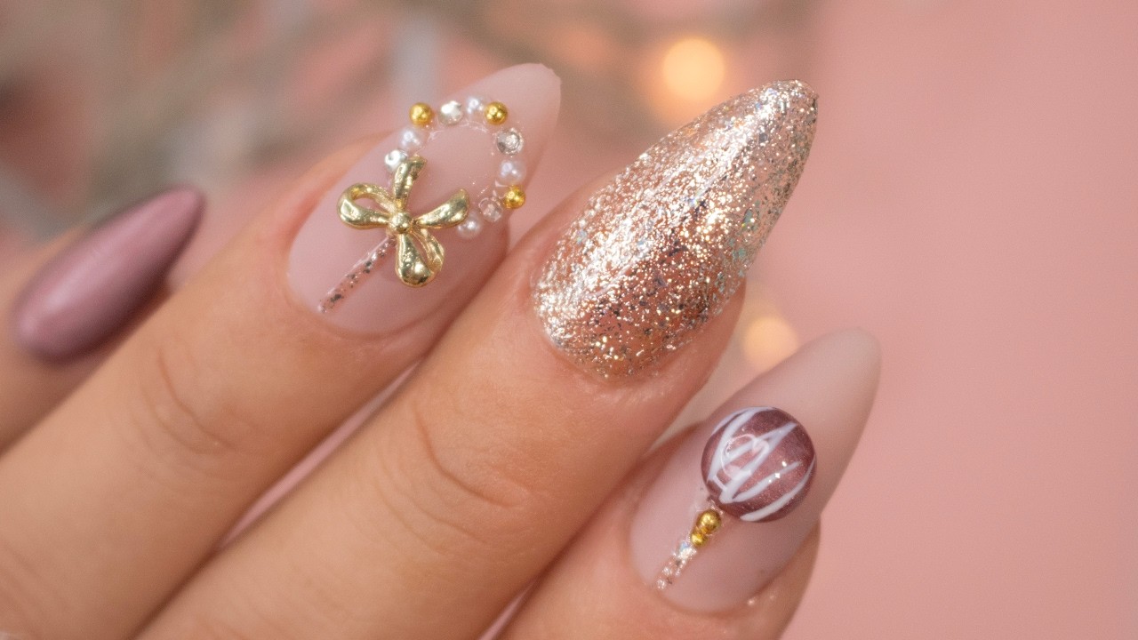 uñas SOFT GEL NAVIDEÑAS | rose gold