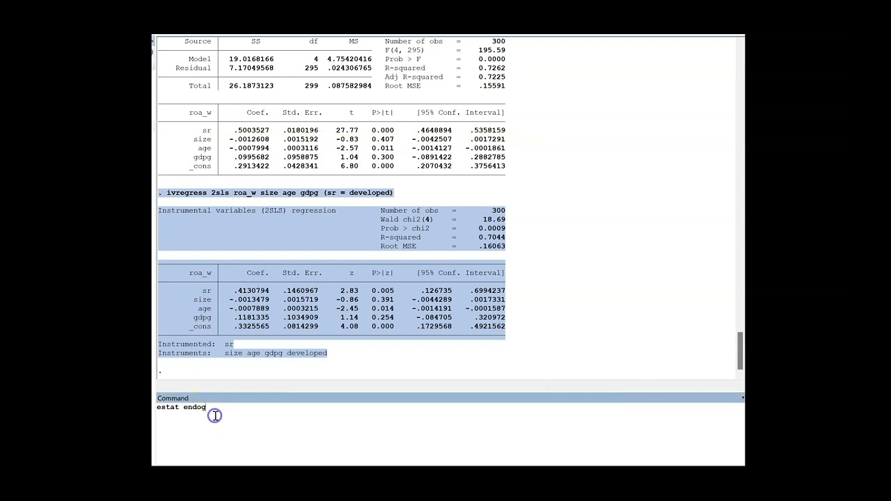 2SLS Regression in Stata (with endogeneity test and instrument validity check)