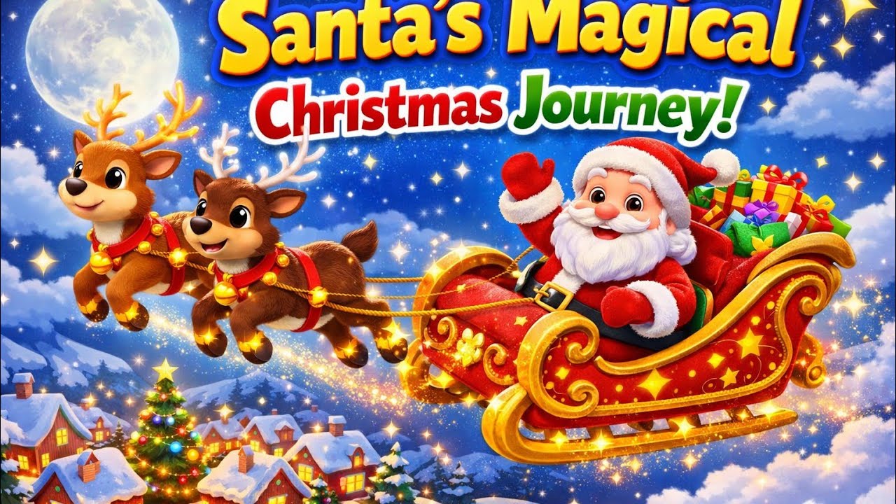 Santa Claus Flying Sleigh🎄| Christmas Song for Kids | 3D Cartoon