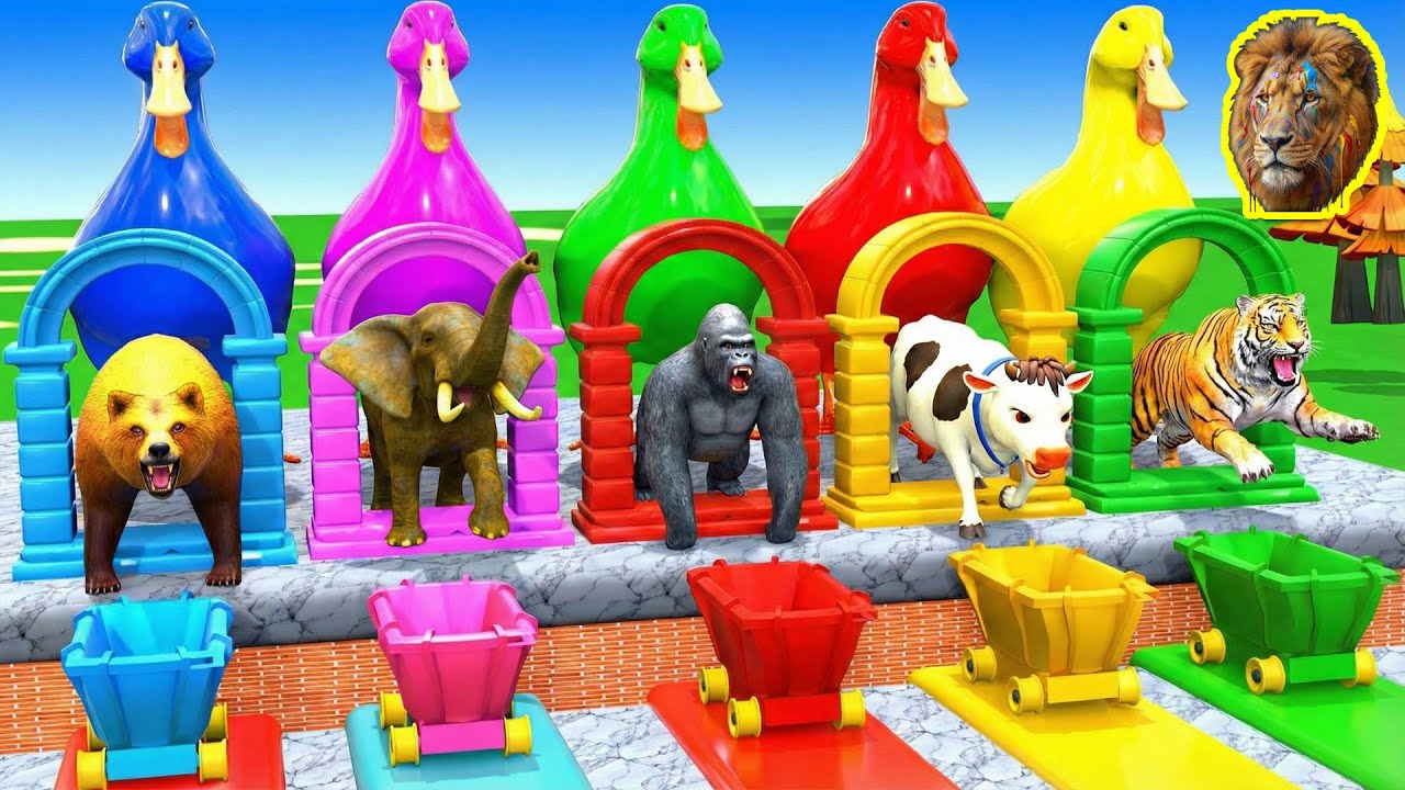 Long Slide Game with Cow Elephant Gorilla Hippopotamus Tiger 3d Animal Game Funny 3d Animals